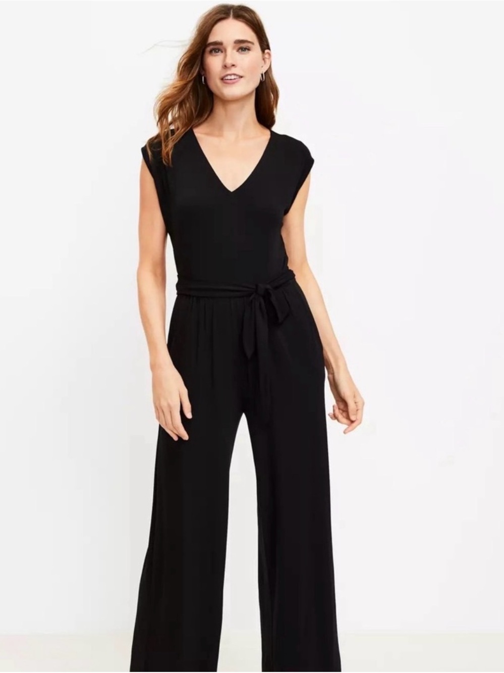 Loft Women’s Black V-Neck Wide-Leg Jumpsuit